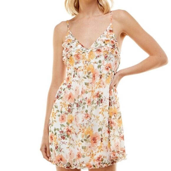 Trixxi Ruffled Spaghetti Strap Sleeveless Floral Print Mini Dress Sz XS NWT - Picture 14 of 15